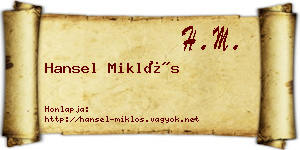 Hansel Miklós névjegykártya
